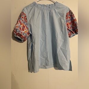 Boho Embroidered Light Blue Blouse